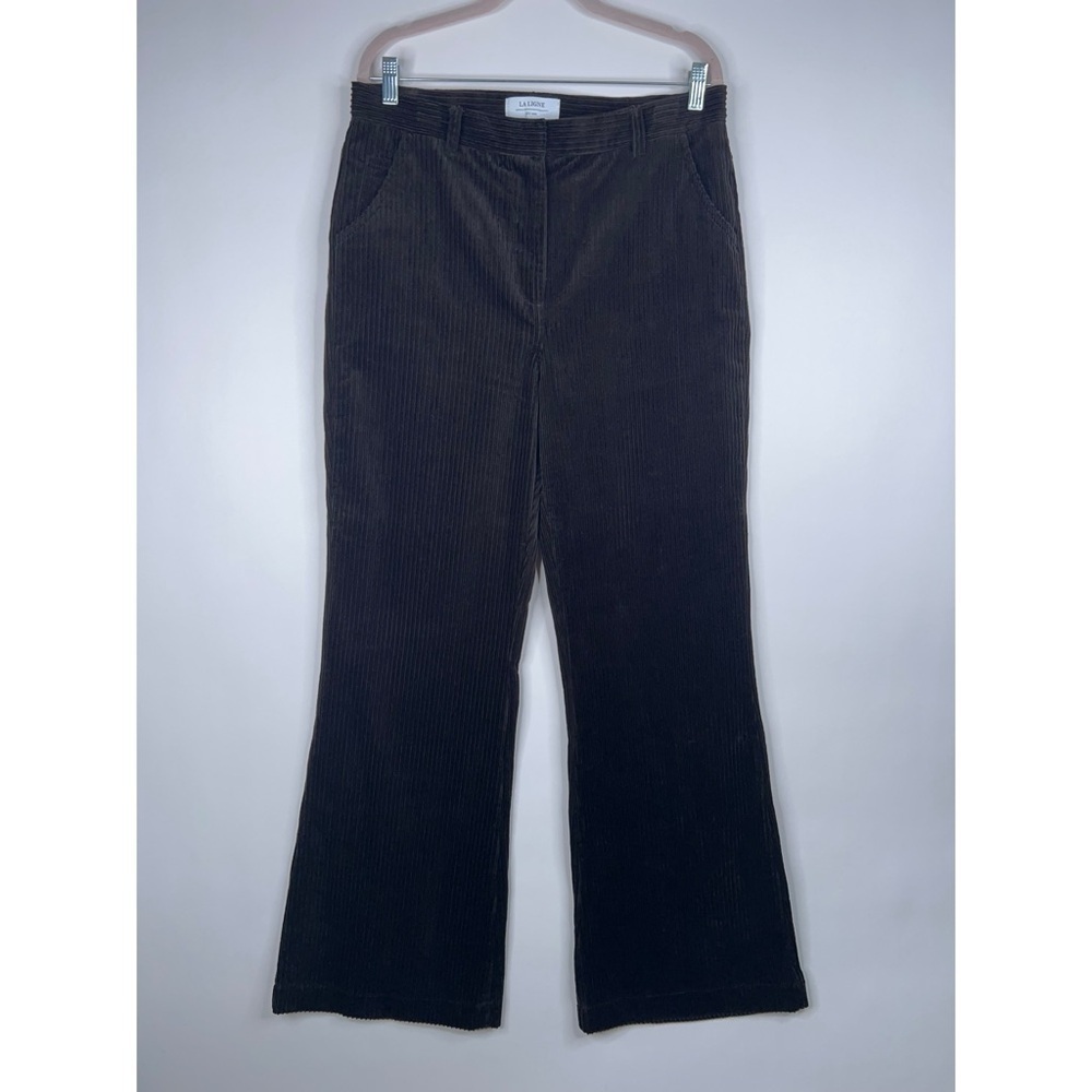La Ligne Corduroy Straight Leg Trousers Dark Chocolate Brown High Rise Size 14
